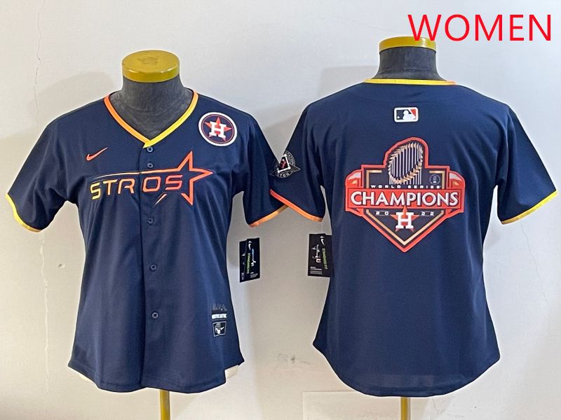 Women Houston Astros Blank Drak Blue Three generations Joint Name 2025 Nike MLB Jersey style 24->women mlb jersey->Women Jersey